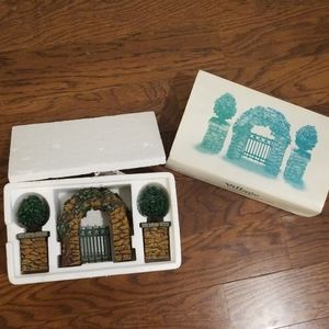Dept. 56 Stone Posts with Holly Trees and Archway